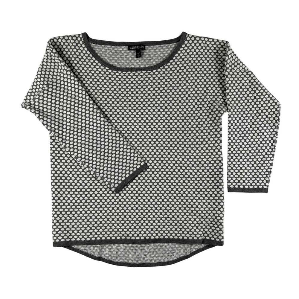 Express Sweater Womens XS Gray Polka Dot Knit Scoop Neck 3/4 Sleeve Pullover Y2K